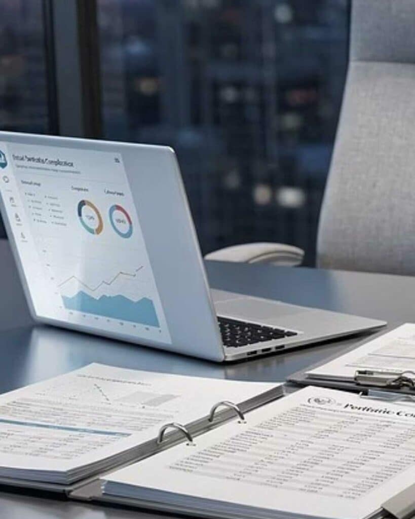 Tableau de bord de gestion immobilière illustrant le suivi de la conformité technique d’un bail commercial